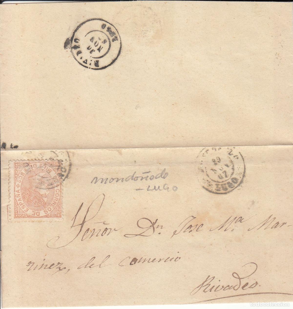 Coleccionismo: CRCAR111 FRAGMENTO DE CARTA DE MONDO&Ntilde;EDO (LUGO) A RIBADEO (LUGO) CON SELLO N&ordm; 96. FECHADOR NEGRO