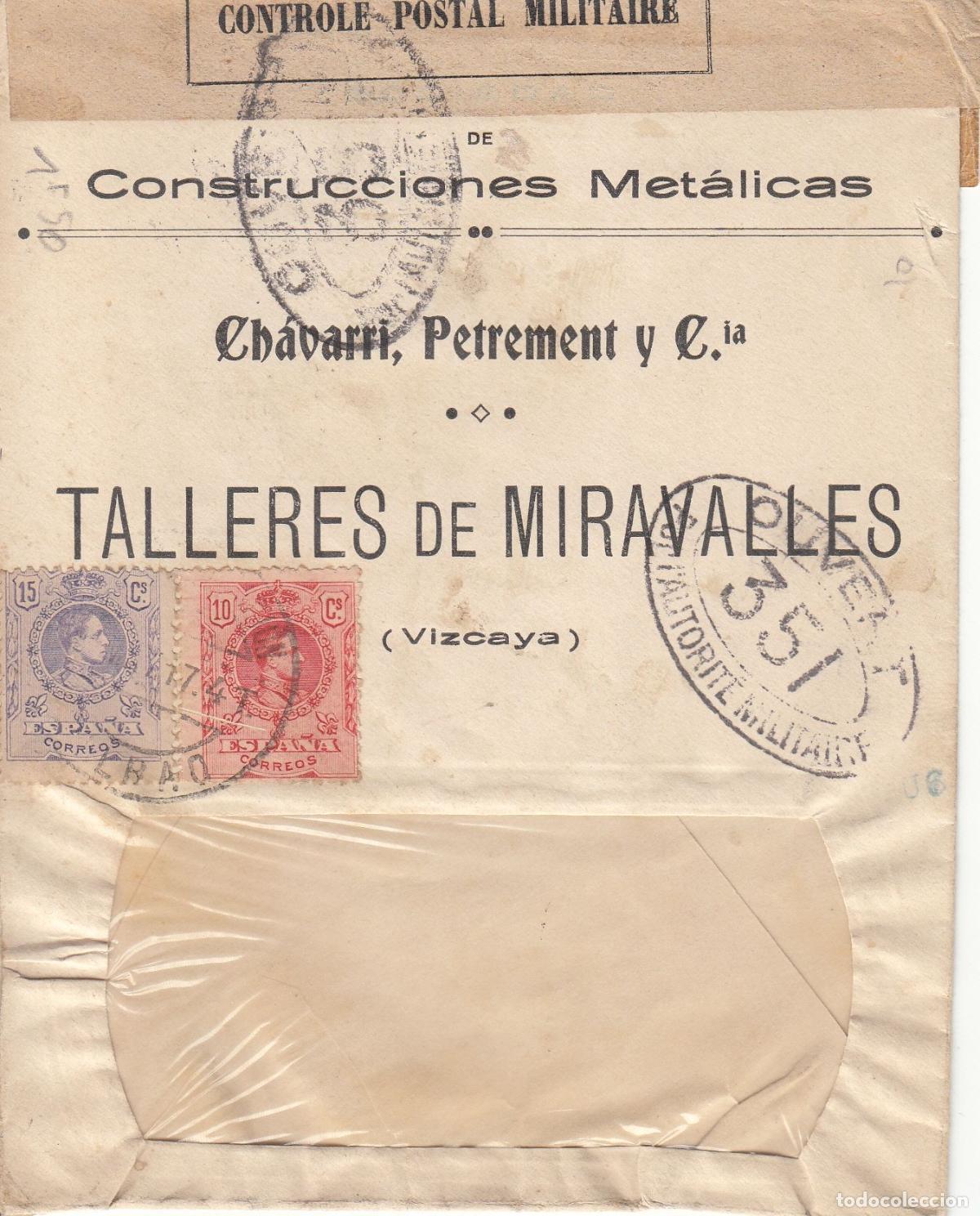 Collectionnisme: CRCAR155 SOBRE DE BILBAO A PARIS CON SELLOS N&ordm; 269 Y 270. CENSURA MILITAR N&ordm; 351 DE HABER SIDO