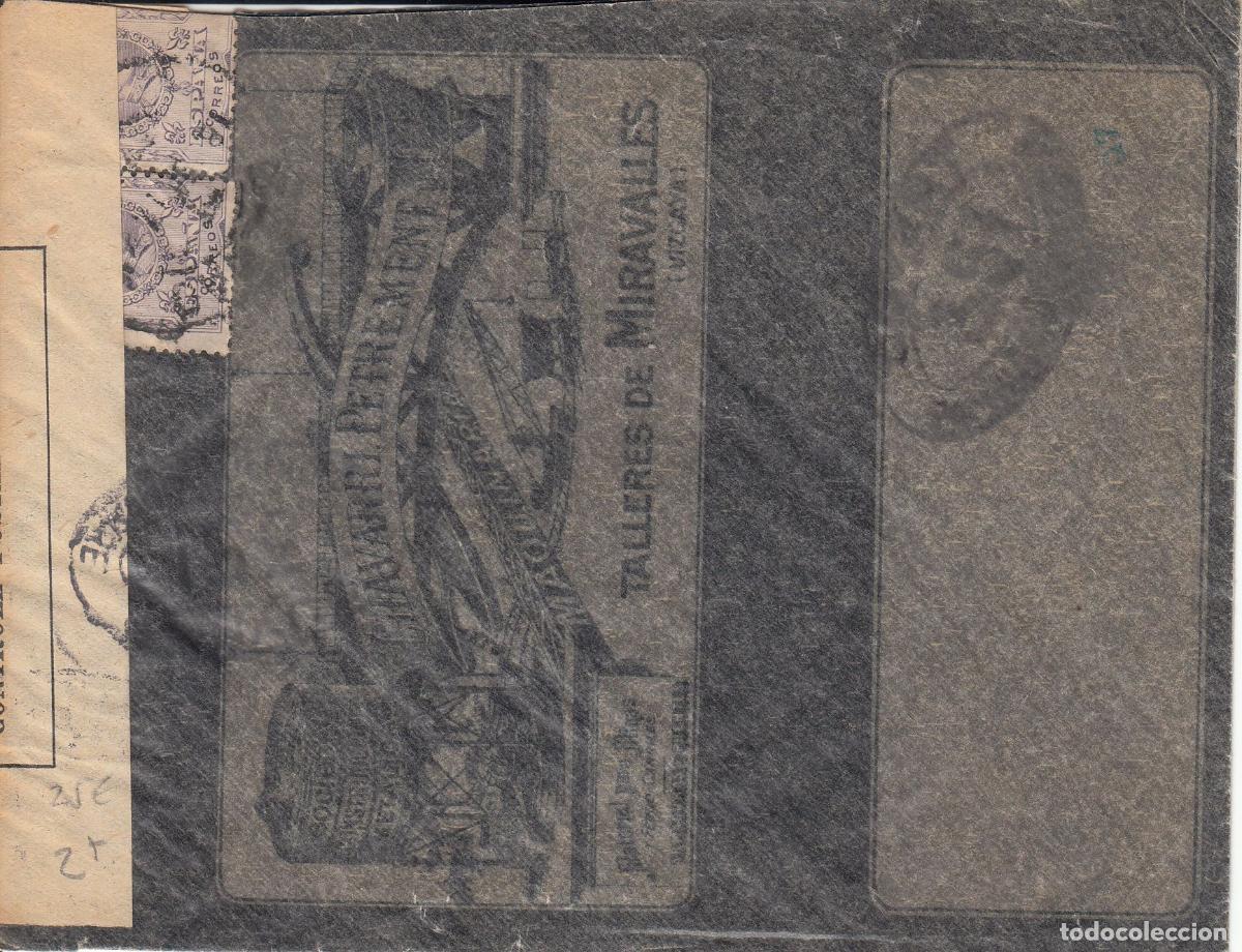 Collecting: CRCAR166 SOBRE DE BARCELONA A PARIS CON SELLO N&ordm; 274. BANDA LATERAL DE LA CENSURA FRANCESA Y MARCA