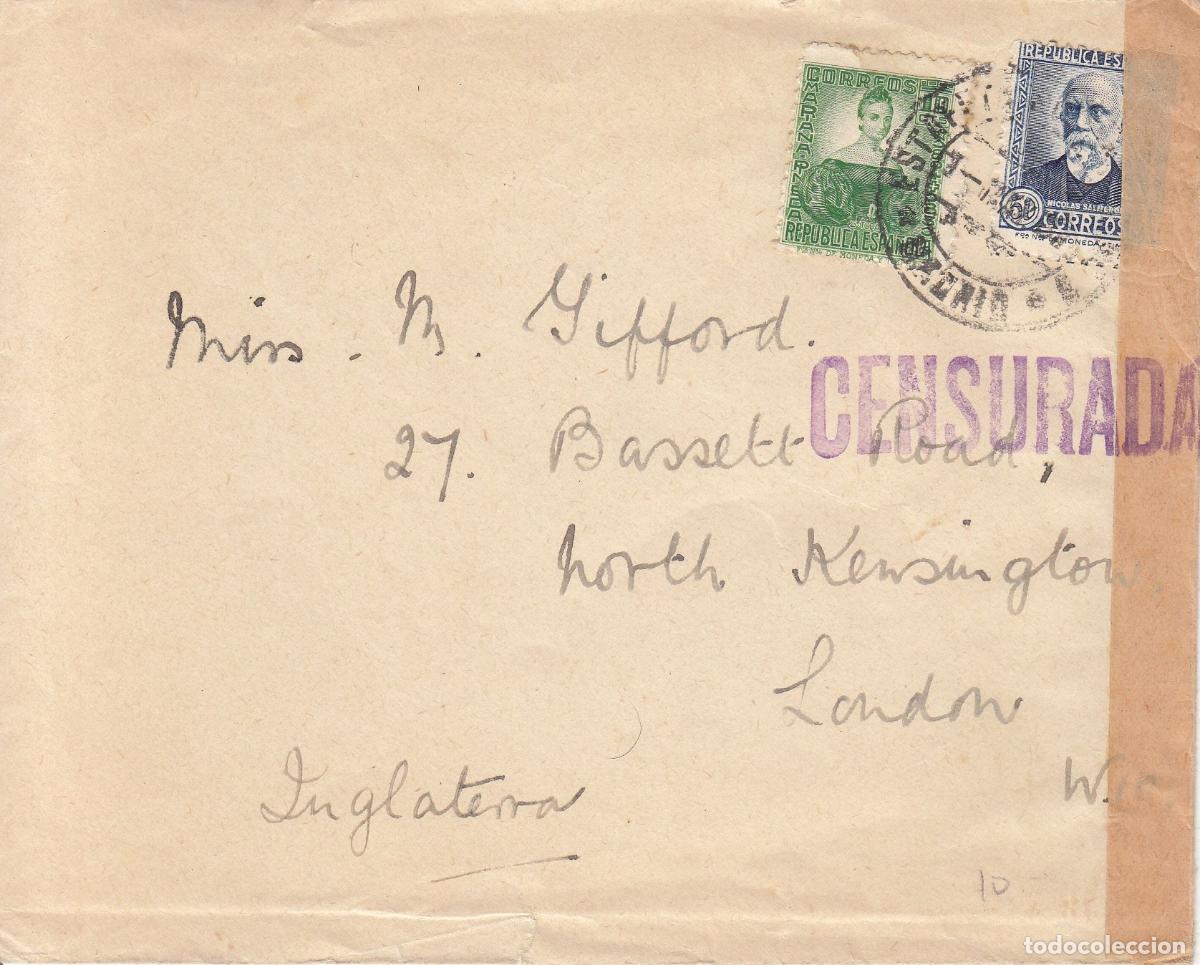 Collecting: CRCAR186 SOBRE DE MADRID A LONDRES CON SELLOS N&ordm; 682 Y 688 FECHADOR 01-05-37 Y MARCA DE CENSURA EN