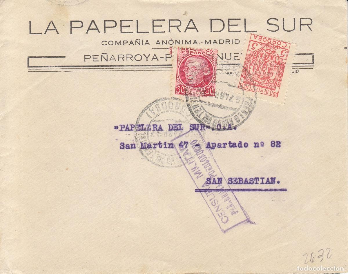 Collecting: CRCAR192 SOBRE DE PE&Ntilde;ARROYA-PUEBLO NUEVO (CORDOBA) A SAN SEBASTIAN CON SELLOS N&ordm; 687 Y BENEFICO DE