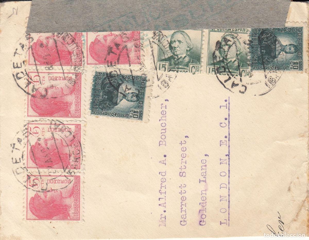 Collecting: CRCAR195 SOBRE DE CALDETAS (BARCELONA) A LONDRES CON SELLOS N&ordm; 732 -2-, 733 -2- Y 752 -5- FECHADOR