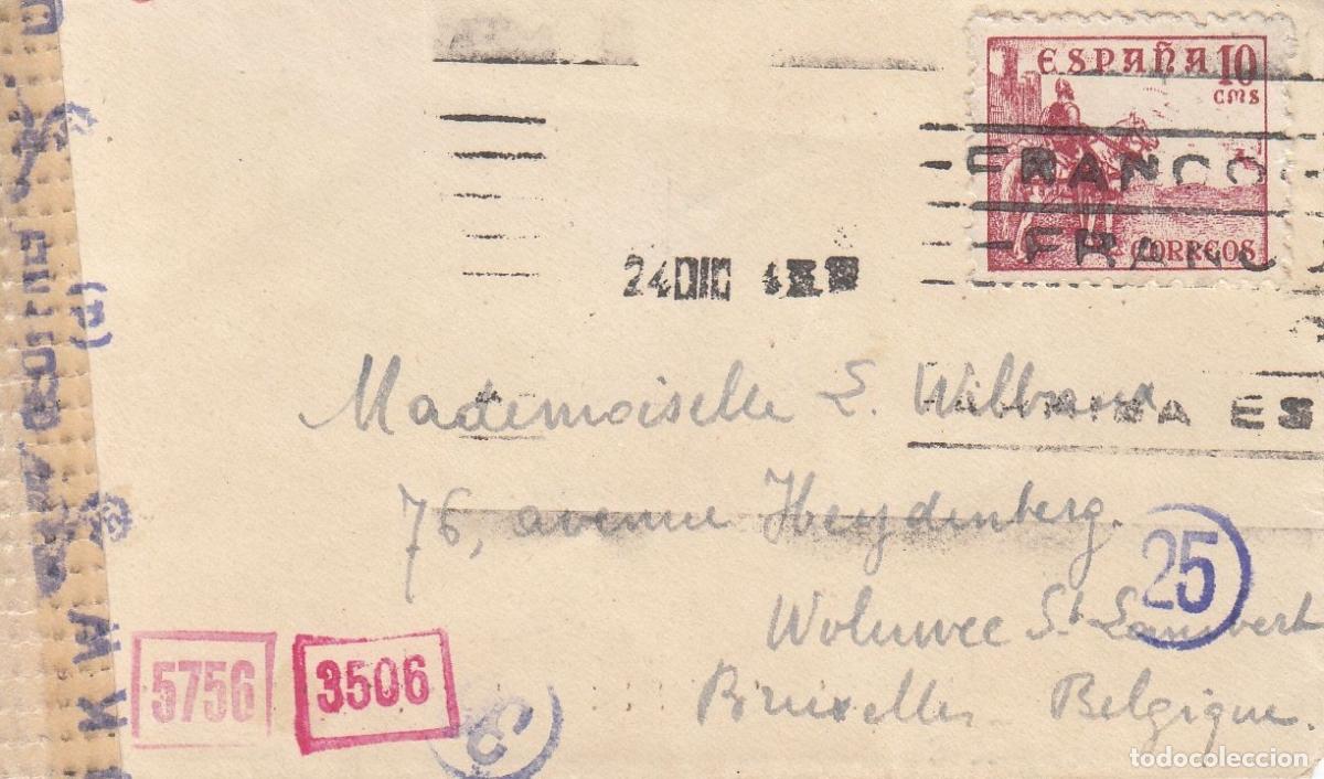 Coleccionismo: CRCAR216 SOBRE DE TARJETA DE VISITA DIRIGIDA A BRUSELAS CON SELLO N&ordm; 217, CENSURA DEL EJERCITO