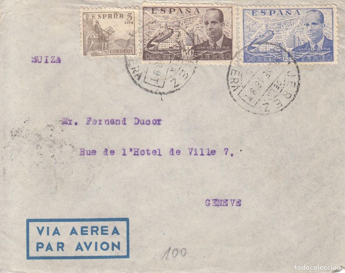Coleccionismo: CRCAR225 SOBRE DE JEREZ DE LA FRONTERA A GINEBRA CON SELLOS N&ordm; 916, 943 Y 944 AL DORSO MATASELLOS
