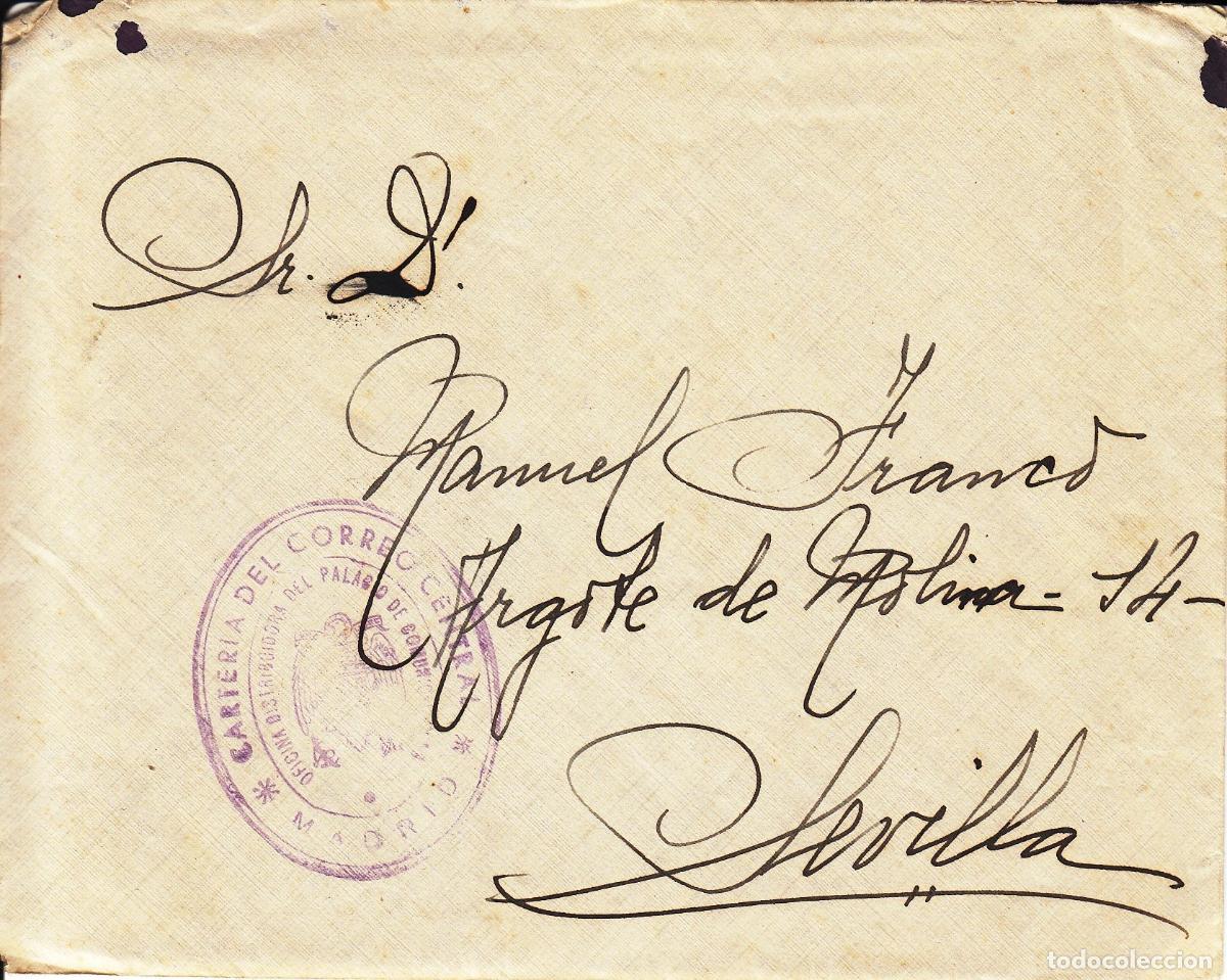 Coleccionismo: CRCAR239 SOBRE CON CARTA COMPLETA DE MADRID A SEVILLA CON MARCA VIOLETA DE LA CARTERIA DEL CORREO
