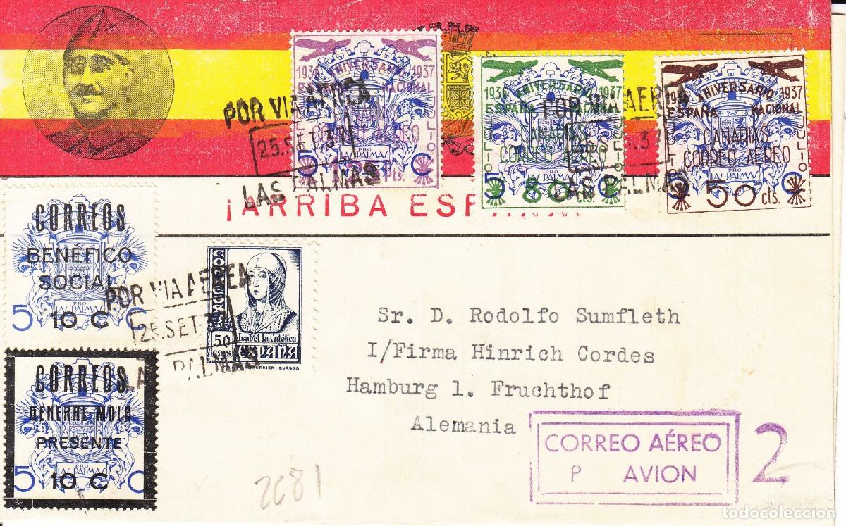 Coleccionismo: CRCAR240 SOBRE DE LAS PALMAS GC A HAMBURGO CON SELLOS 825 Y 5 SLLOS LOCALES DE CANARIAS. ILUSTRADO