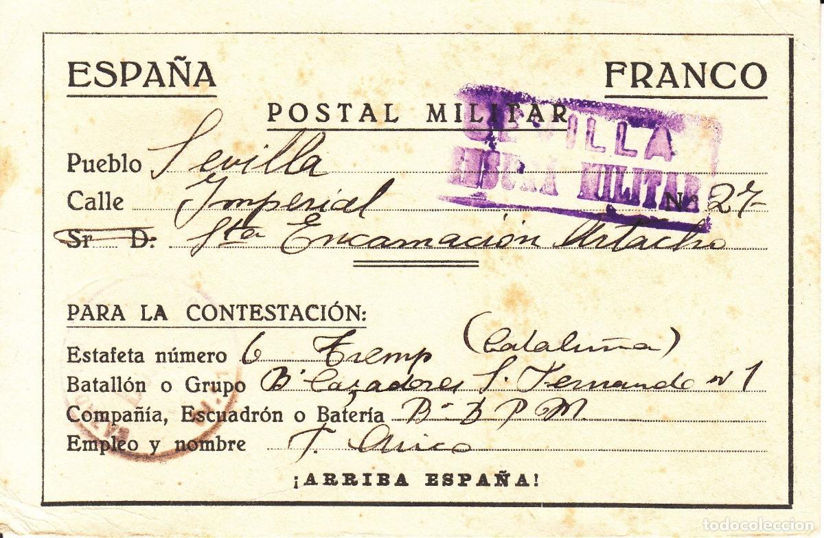 Coleccionismo: CRCAR242 TARJETA POSTAL MILITAR DESDE BATALLON CAZADORES SAN FERNANDO 1 DESDE TREMP (CATALU&Ntilde;A) A