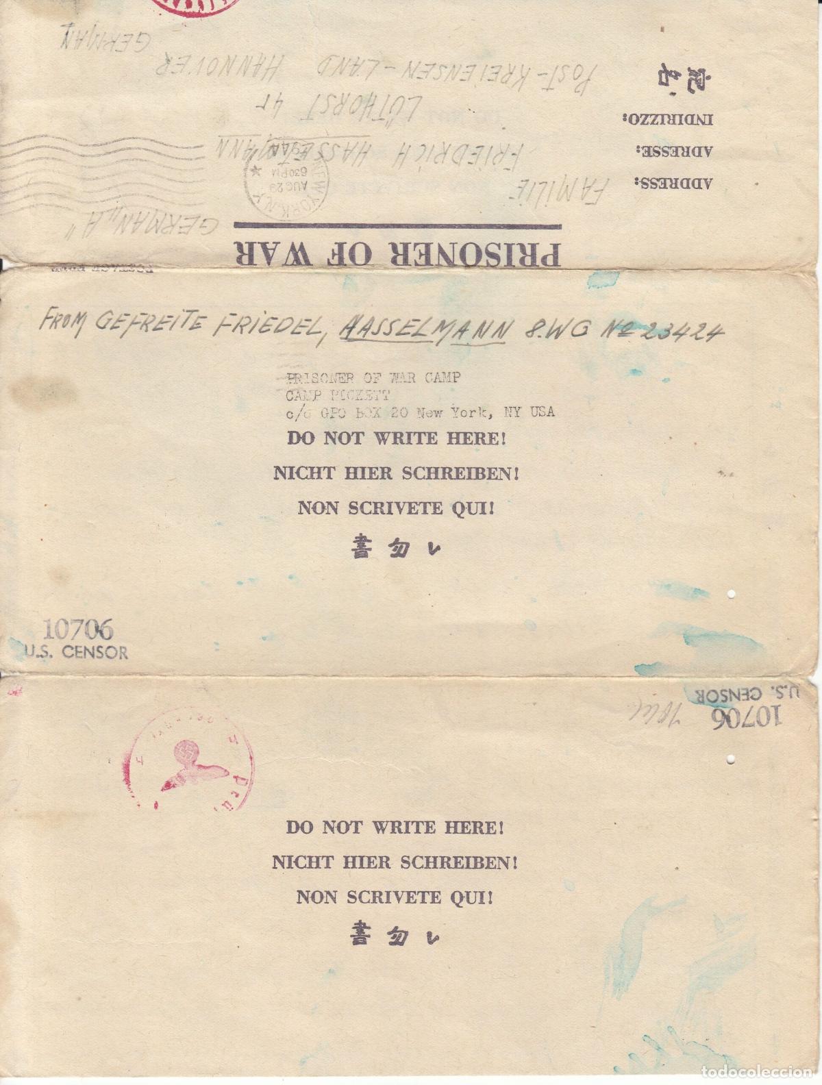 Coleccionismo: CRCAR265 CARTA COMPLETA DEL CAMPO DE PRISIONERO DE CAMP PICKETT EN EEUU FECHADOR 18-08-44 VER