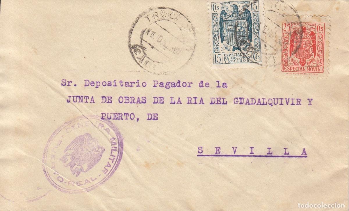 Coleccionismo: CRCAR299 MUY BONITO SOBRE CON CENSURA MILITAR DEL PUERTO DE SANTA MARIA , FRANQUEADO CON SELLOS