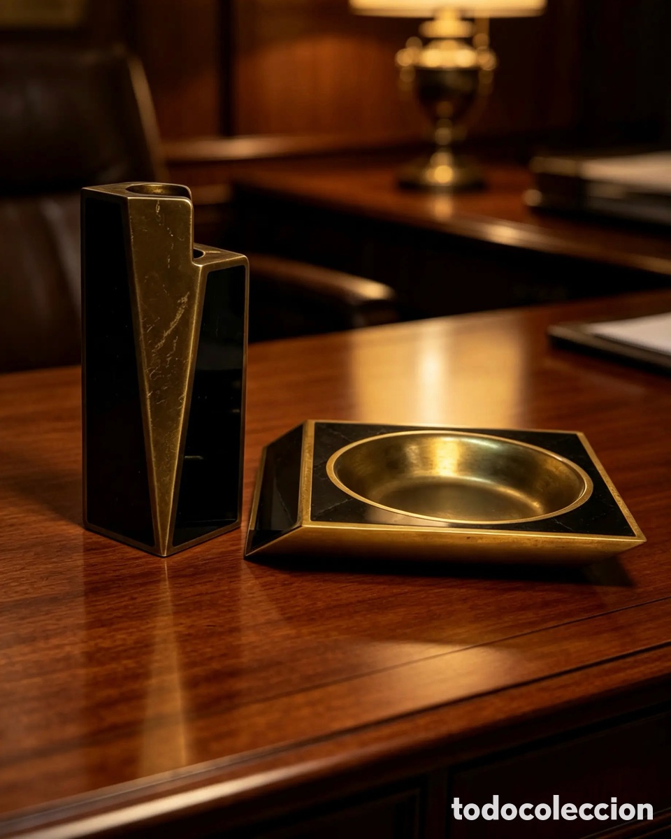 Coleccionismo: Espectacular conjunto fumador Art D&eacute;co de bronce y &oacute;nix negro &ndash; Vintage FAUST