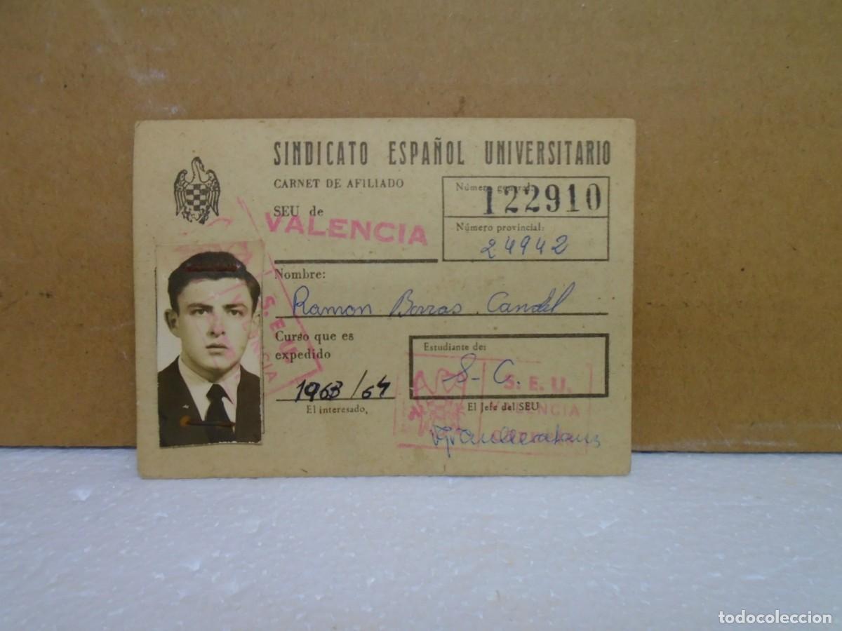 Coleccionismo: SINDICATO ESPA&Ntilde;OL UNIVERSITARIO(S.E.U.)CARNET 1963.TITULAR DE VALENCIA.