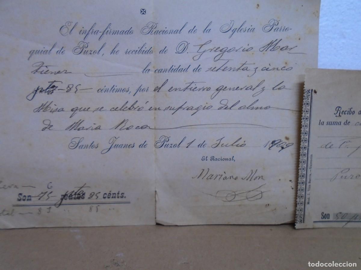 Coleccionismo: IGLESIA PARROQUIAL DE SANTOS JUANES DE PUZOL(VALENCIA)1909.DOCUMENTOS DE UN ENTIERRO.