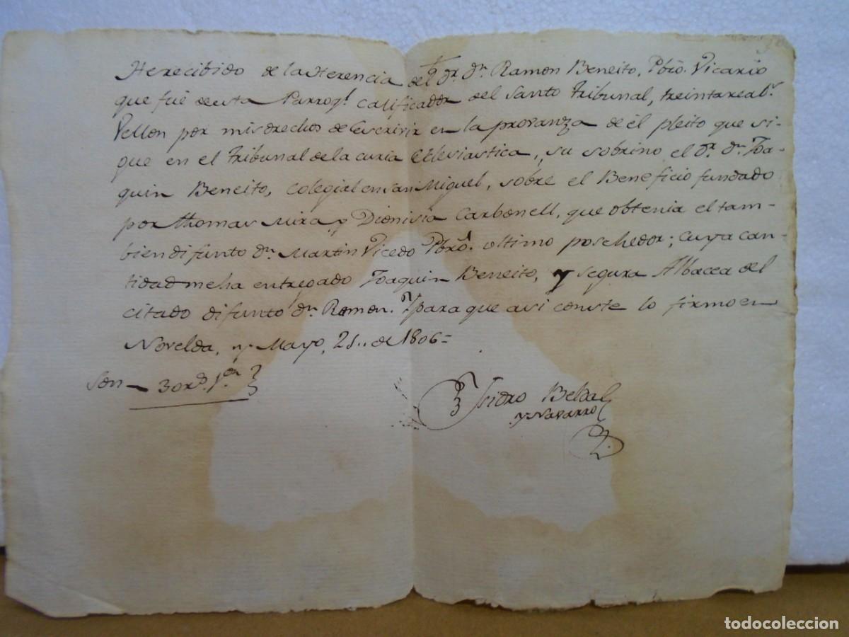 Coleccionismo: RECIBO DE PRESBITERO VICARIO DE LA PARROQUIAL DEL SANTO TRIBUNAL,30 REALES DE VELLON POR ESCRIBANO.