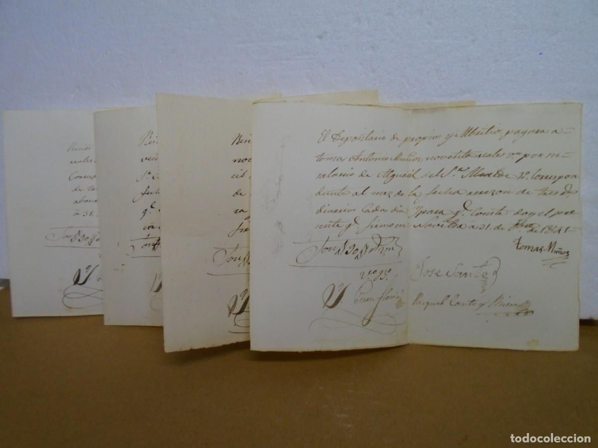 Coleccionismo: LOTE DE 4 RECIBOS DE SALARIOS PARA EL AGUACIL DEL SR.ALCALDE DE NOVELDA(ALICANTE)A&Ntilde;O DE 1841.
