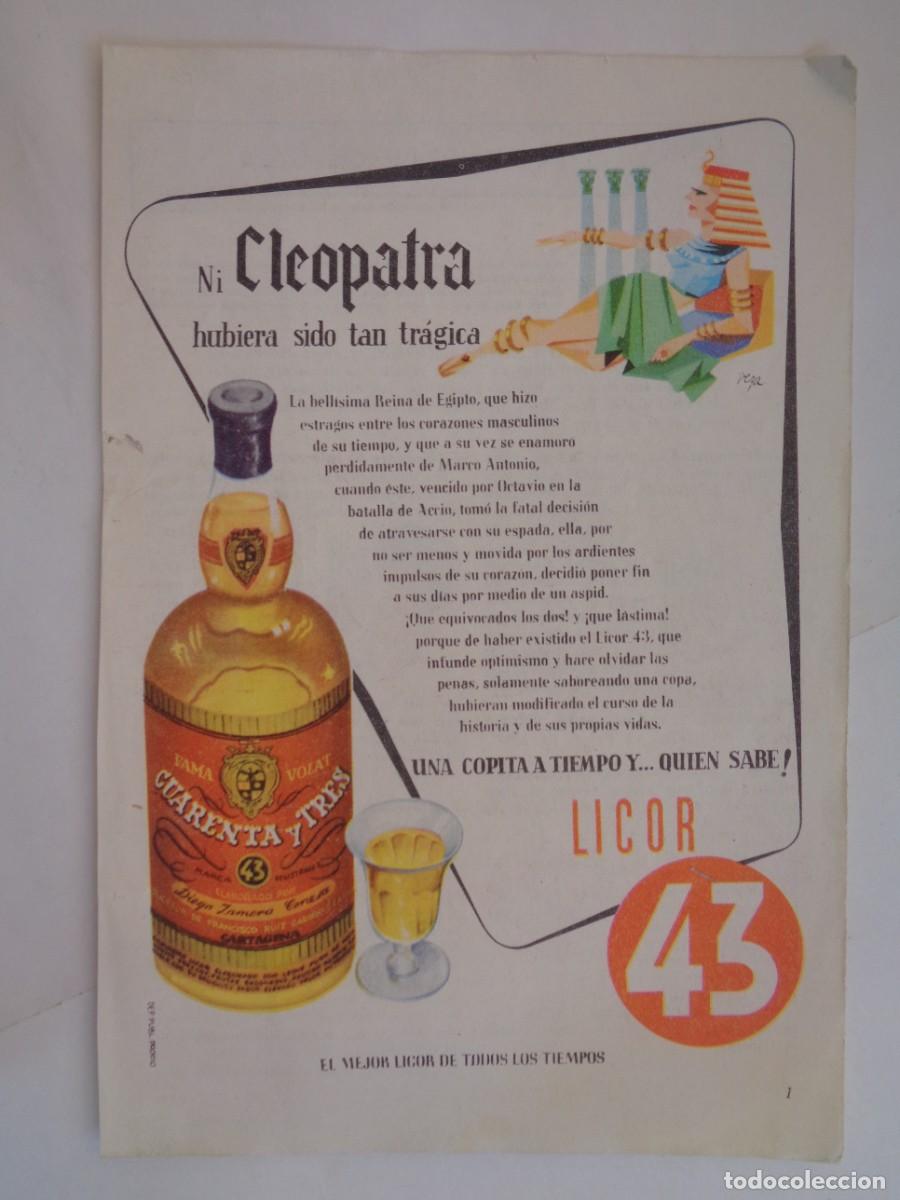 Coleccionismo: HOJA DE REVISTA CON ANUNCIO DE LICOR 43 . A&Ntilde;OS 50