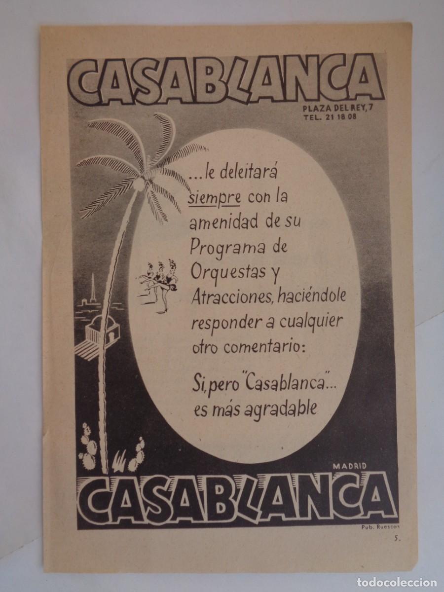Coleccionismo: HOJA DE REVISTA CON ANUNCIO DE SALA DE FIESTAS &uml; CASABLANCA &uml;, MADRID . A&Ntilde;OS 50