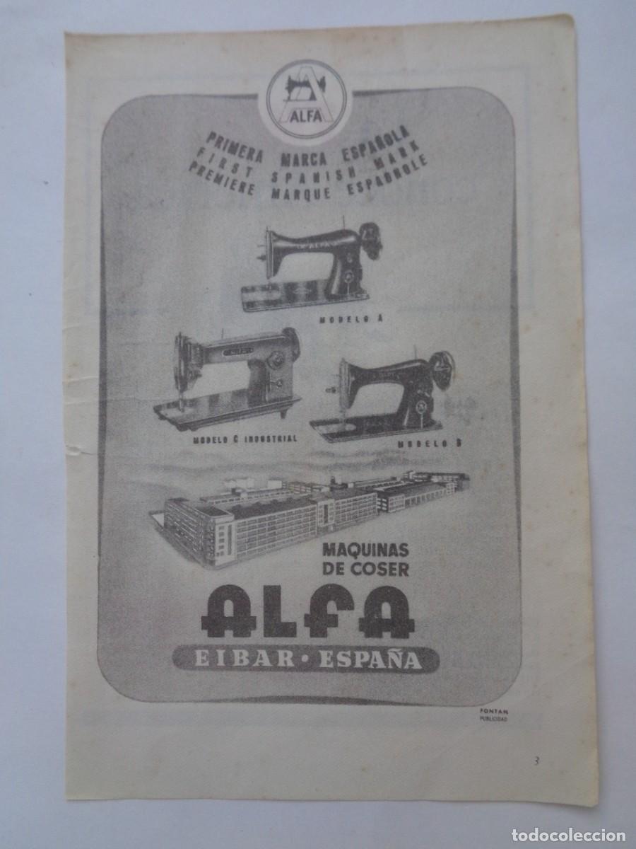 Coleccionismo: HOJA DE REVISTA CON ANUNCIO DE MAQUINAS DE COSER ALFA , EIBAR ( ESPA&Ntilde;A ) . A&Ntilde;OS 50