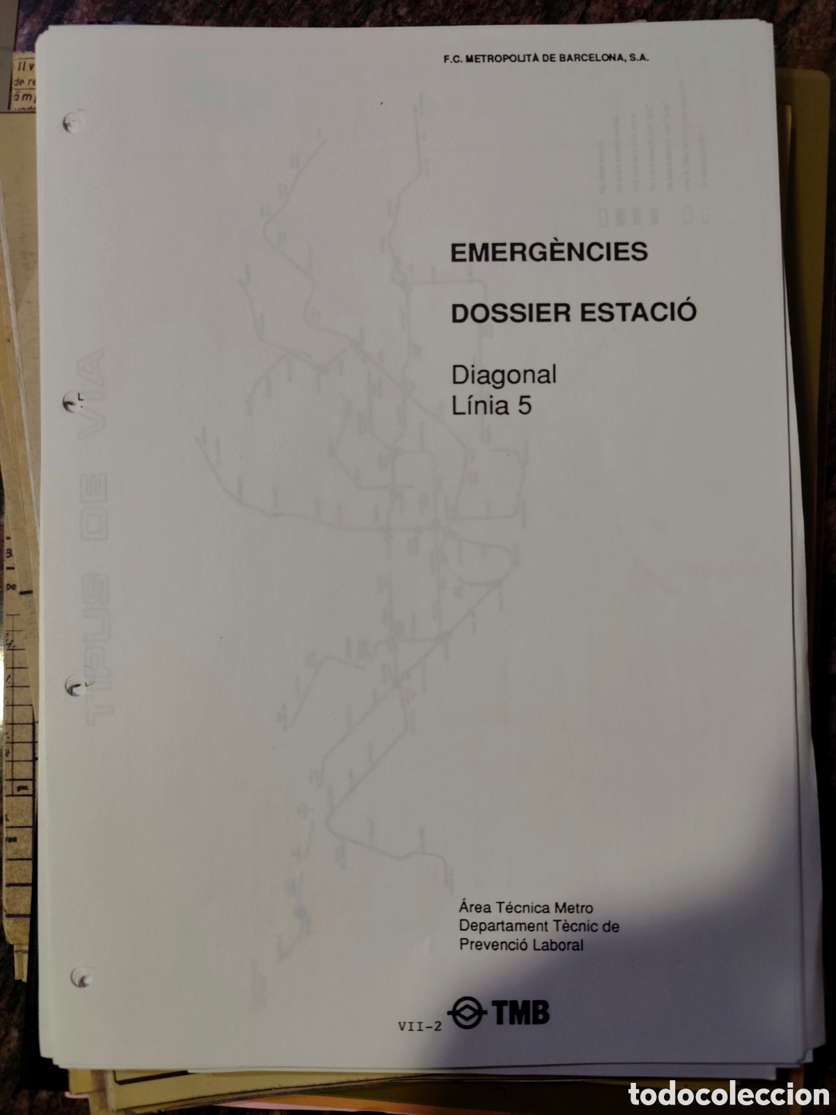 Coleccionismo: Dossier T&eacute;cnico de Emergencias &ndash; Metro Barcelona L5 Diagonal (1992) &ndash; 17 p&aacute;ginas. Con planos