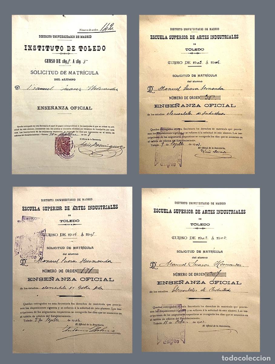 Coleccionismo: 4 matr&iacute;culas antiguas. Ense&ntilde;anza en Toledo: Instituto (1897), Escuela Artes Industriales (1902, 1903