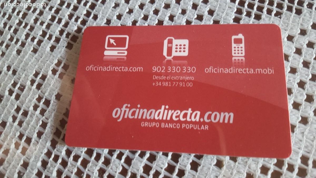 Colecionismo: Tarjeta de claves Banco Oficina Directa.com, grupo Banco Popular.