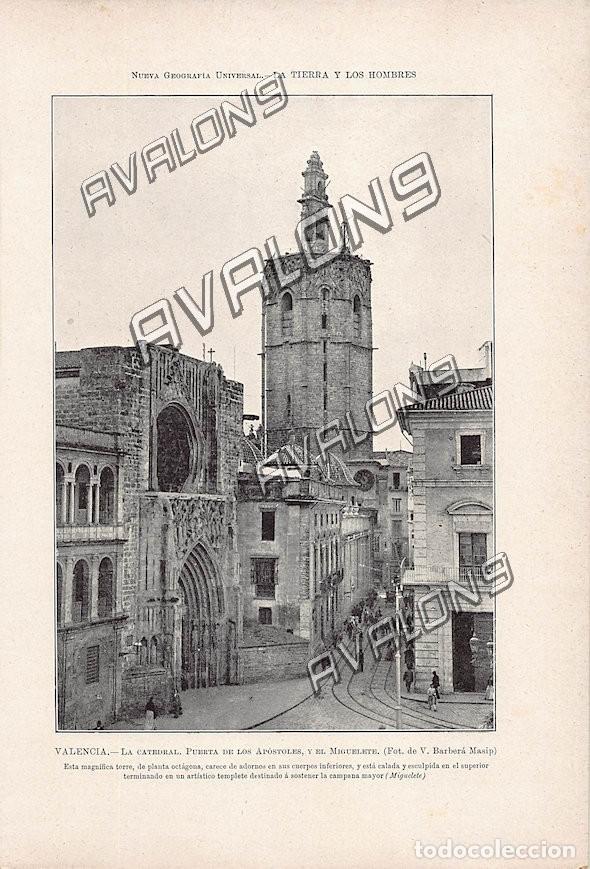 Coleccionismo: La Catedral y el Miguelete (Valencia) - L&aacute;mina procedente de Libro de 1912