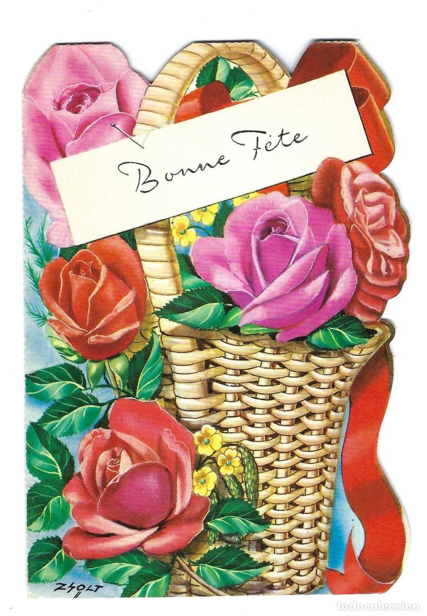 Coleccionismo: TARJETA FELICITACI&Oacute;N TROQUELADA- BONNE F&Ecirc;TE. ILUSTRADA POR ZSOLT. ROSAS