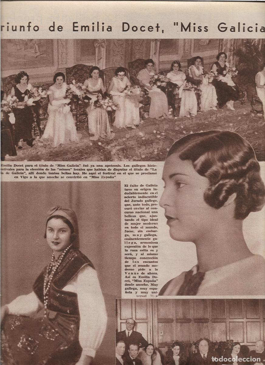 Coleccionismo: A&Ntilde;O 1933 RECORTE PRENSA EMILIA DOCET MISS GALICIA ELEGIDA MISS ESPA&Ntilde;A ELECCION EN EL METROPOLITANO