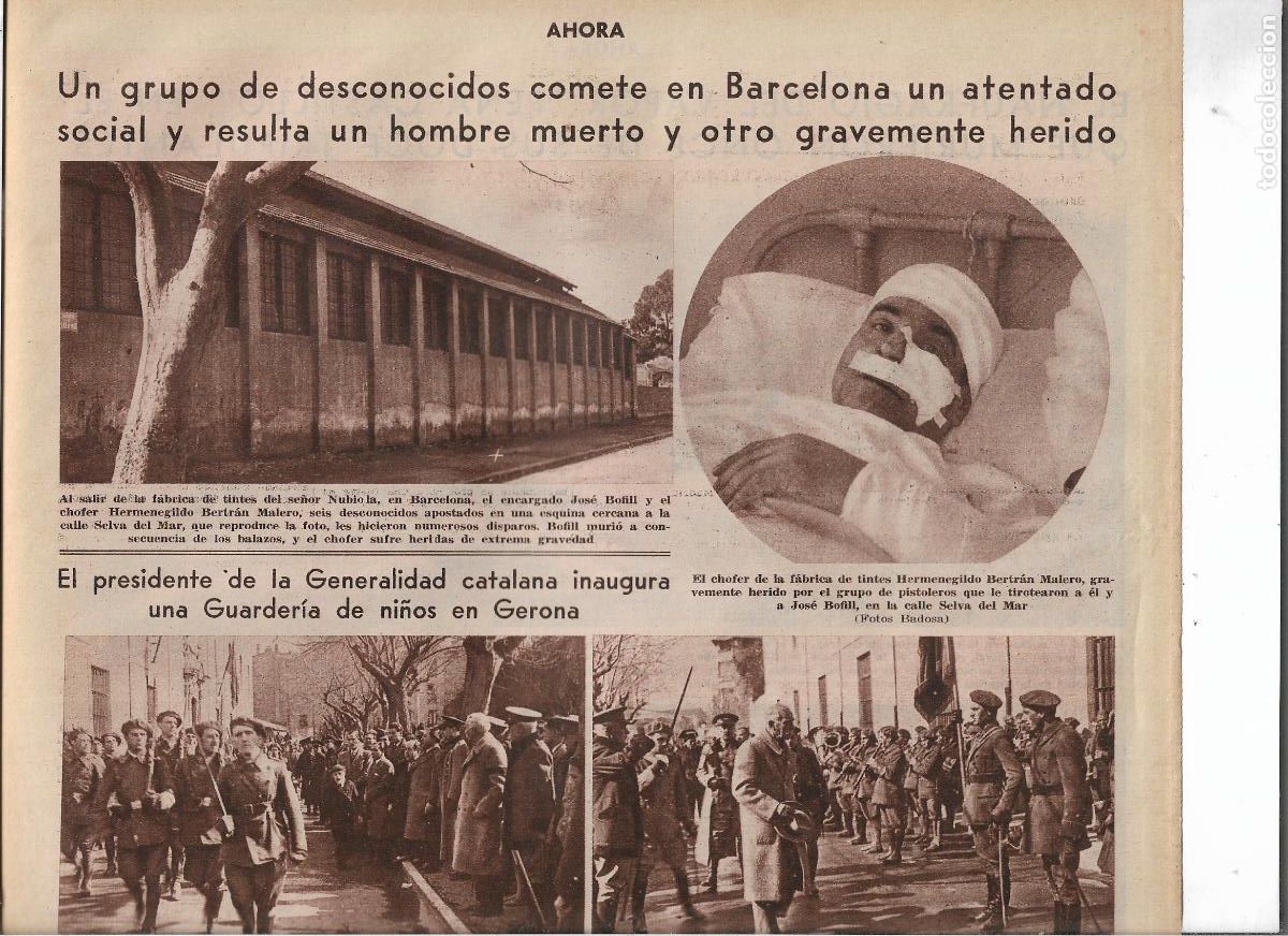 Coleccionismo: &Ntilde;O 1933 BARCELONA ATENTADO FABRICA TINTES NUBIOLA MUERTE JOSE BOFILL ENCARGADO CHOFER BELTRAN HERIDO
