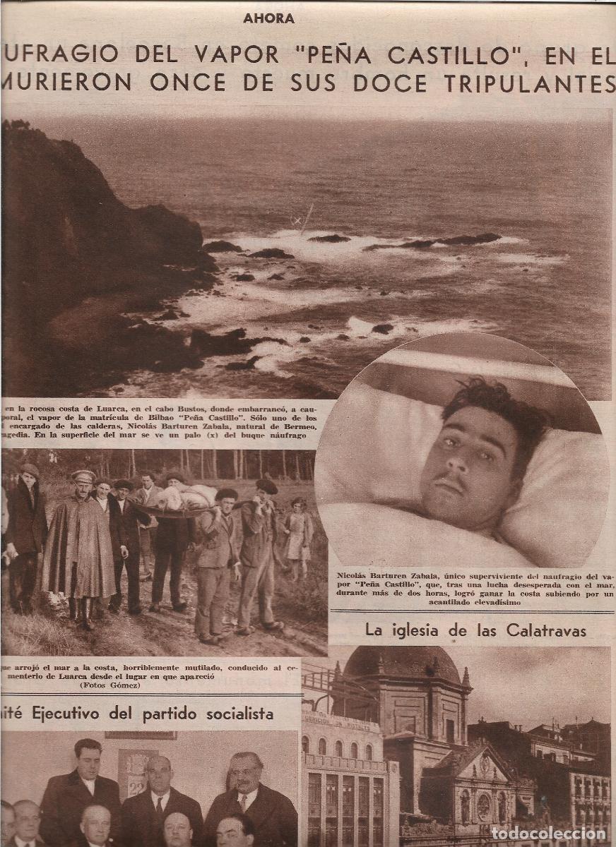Coleccionismo: 1933 LUARCA NAUFRAGIO VAPOR PE&Ntilde;A CASTILLO MUERTE 12 TRIPULANTES NICOLAS BARTUREN UNICO SUPERVIVIENTE
