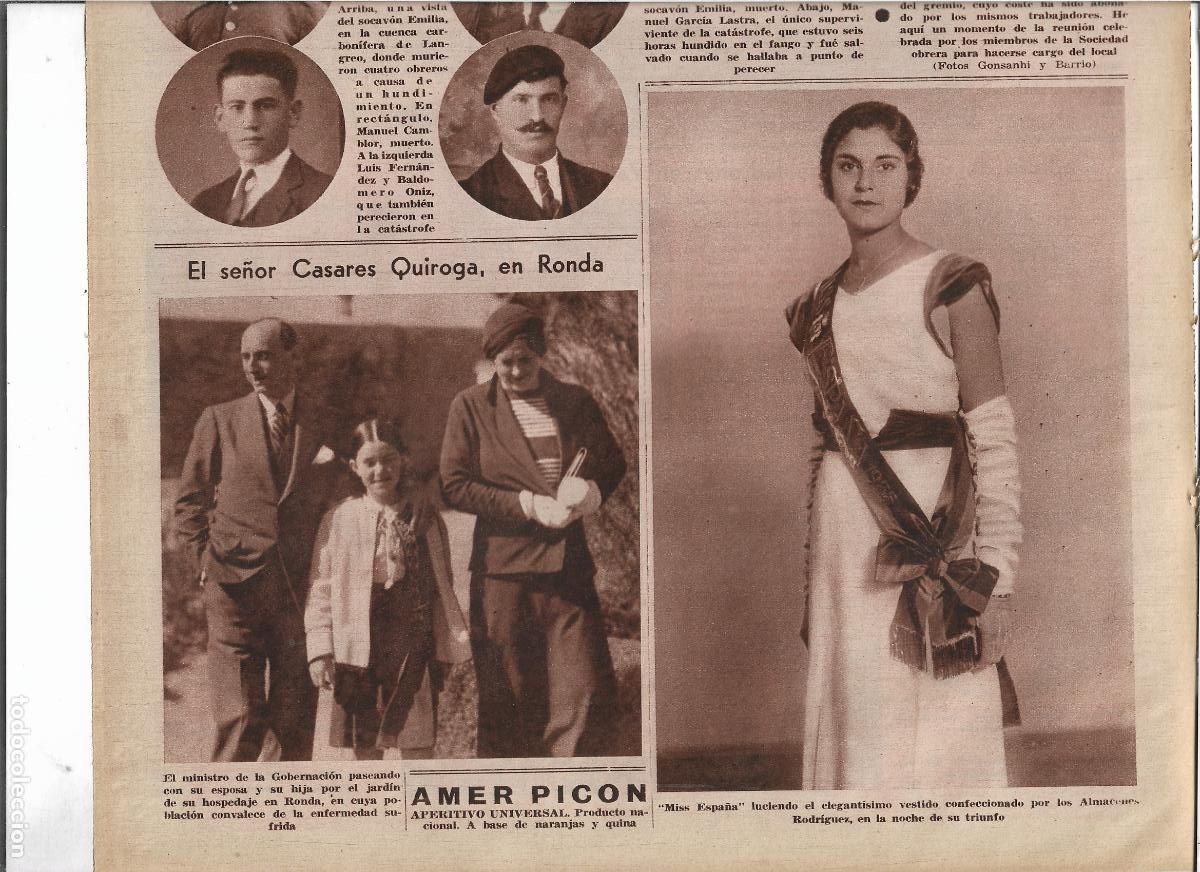 Coleccionismo: A&Ntilde;O 1933 RECORTE PRENSA EL SE&Ntilde;OR CASARES QUIROGA Y SU FAMILIA EN RONDA CONVALESCIENTE ENFERMEDAD