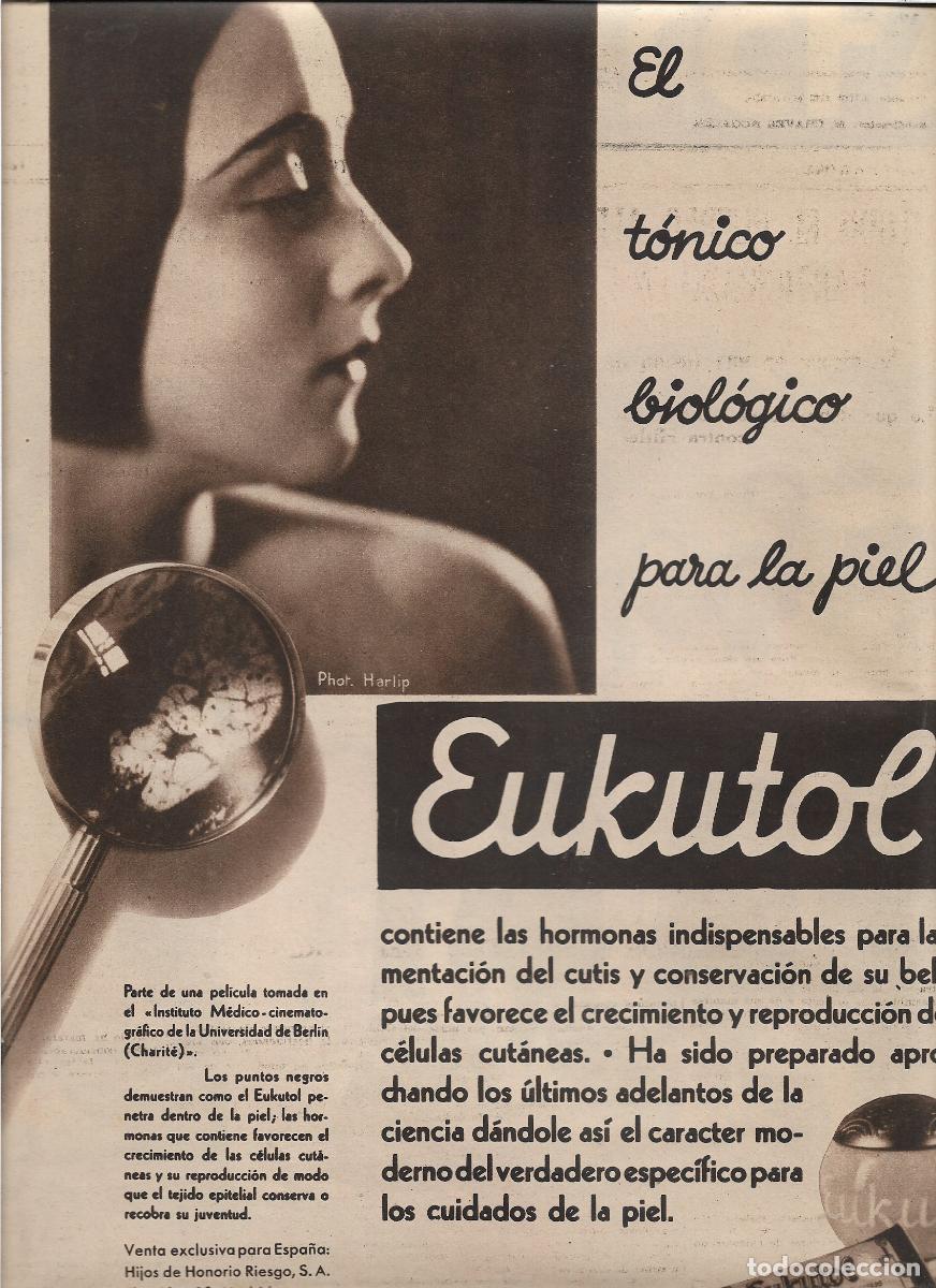 Coleccionismo: A&Ntilde;O 1933 RECORTE PRENSA PUBLICIDAD EUKUTOL TONICO BIOLOGICO PARA LA PIEL CUTIS AGENCIA ALAS
