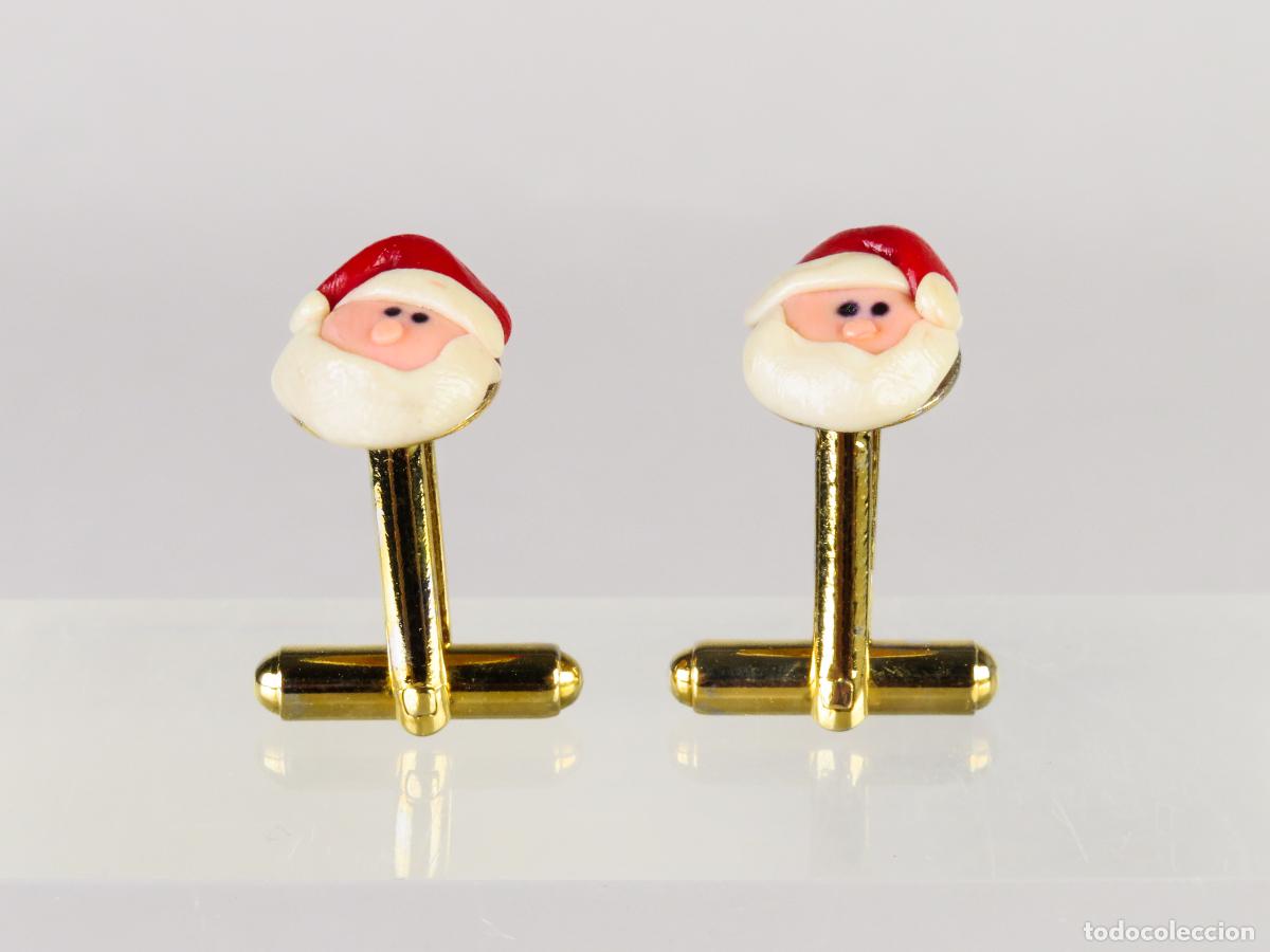 Coleccionismo: Gemelos Papa Noel Navidad metal dorado y resina nuevos segunda mitad S XX