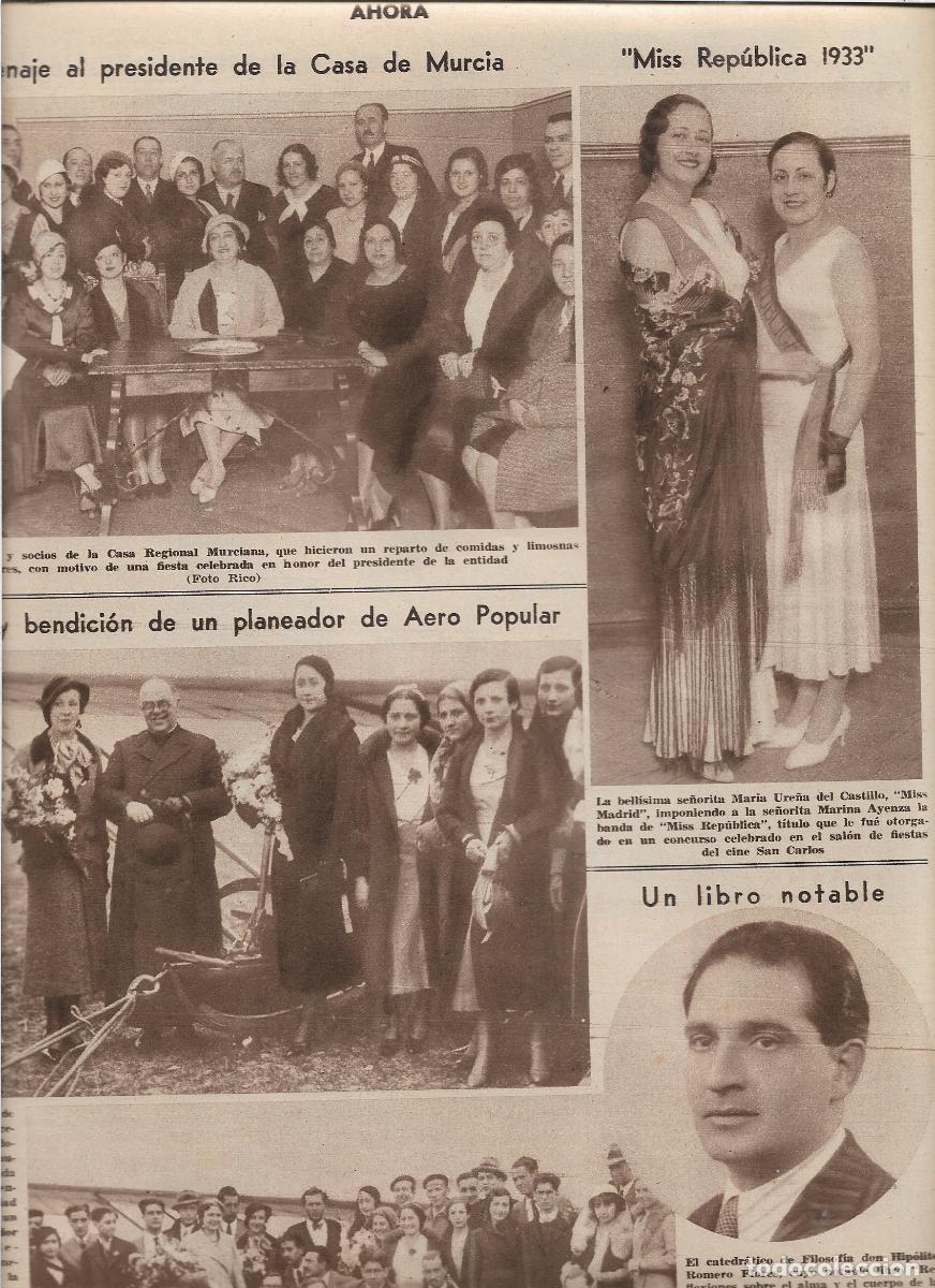 Coleccionismo: A&Ntilde;O 1933 RECORTE PRENSA MARINA AYENZA ELEGIDA MISS REPUBLICA EN SALON DE FIESTAS DEL CINE SAN CARLOS