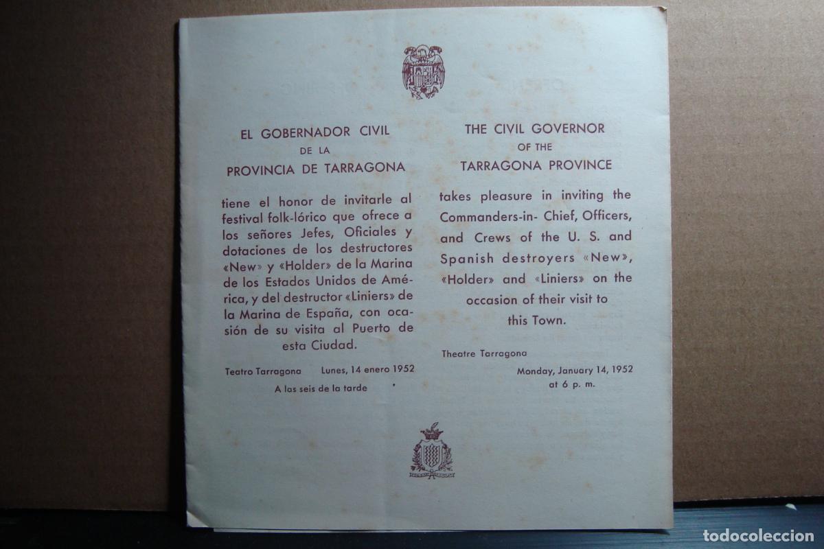 Coleccionismo: PROGRAMA GOBERNADOR CIVIL TARRAGONA A VISITA BARCOS GUERRA AMERICANOS NEW HOLDER LINIERS 1952