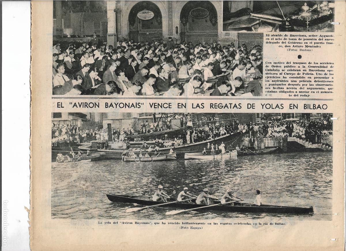 Coleccionismo: A&Ntilde;O 1933 RECORTE PRENSA BILBAO REGATA DE YOLAS GANADORA LA YOLA AVIRON BAYONAIS