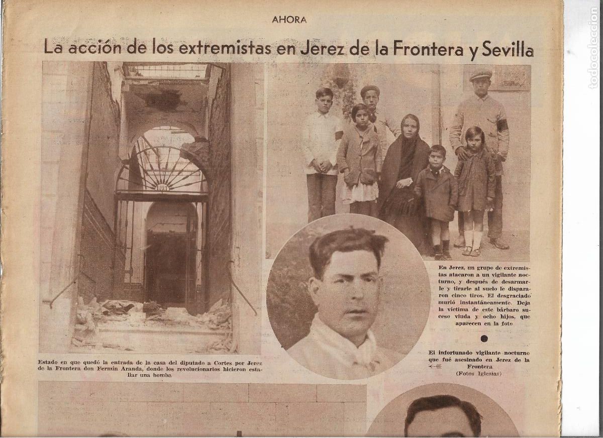 Coleccionismo: A&Ntilde;O 1933 RECORTE PRENSA JEREZ DE LA FRONTERA BOMBA CASA DIPUTADO FERMIN ARANDA ACCION EXTREMISTAS