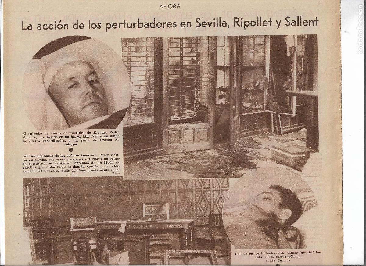 Coleccionismo: A&Ntilde;O 1933 RECORTE PRENSA DISTURBIOS SEVILLA BIDON GASOLINA INCENDIO BAZAR GUERRERO PEREZ Y ORTIZ
