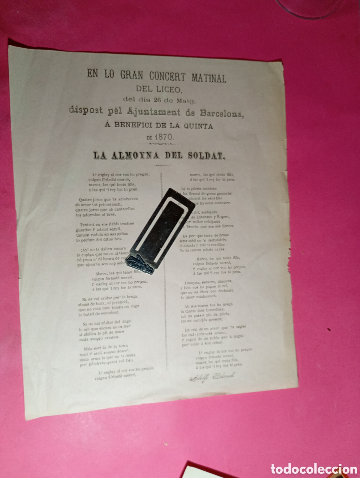 Coleccionismo: 1870 AJUNTAMENT DE BARCELONA, LICEO, GRAN CONCERT EN BENEFCI DE LA QUINTA DE 1870