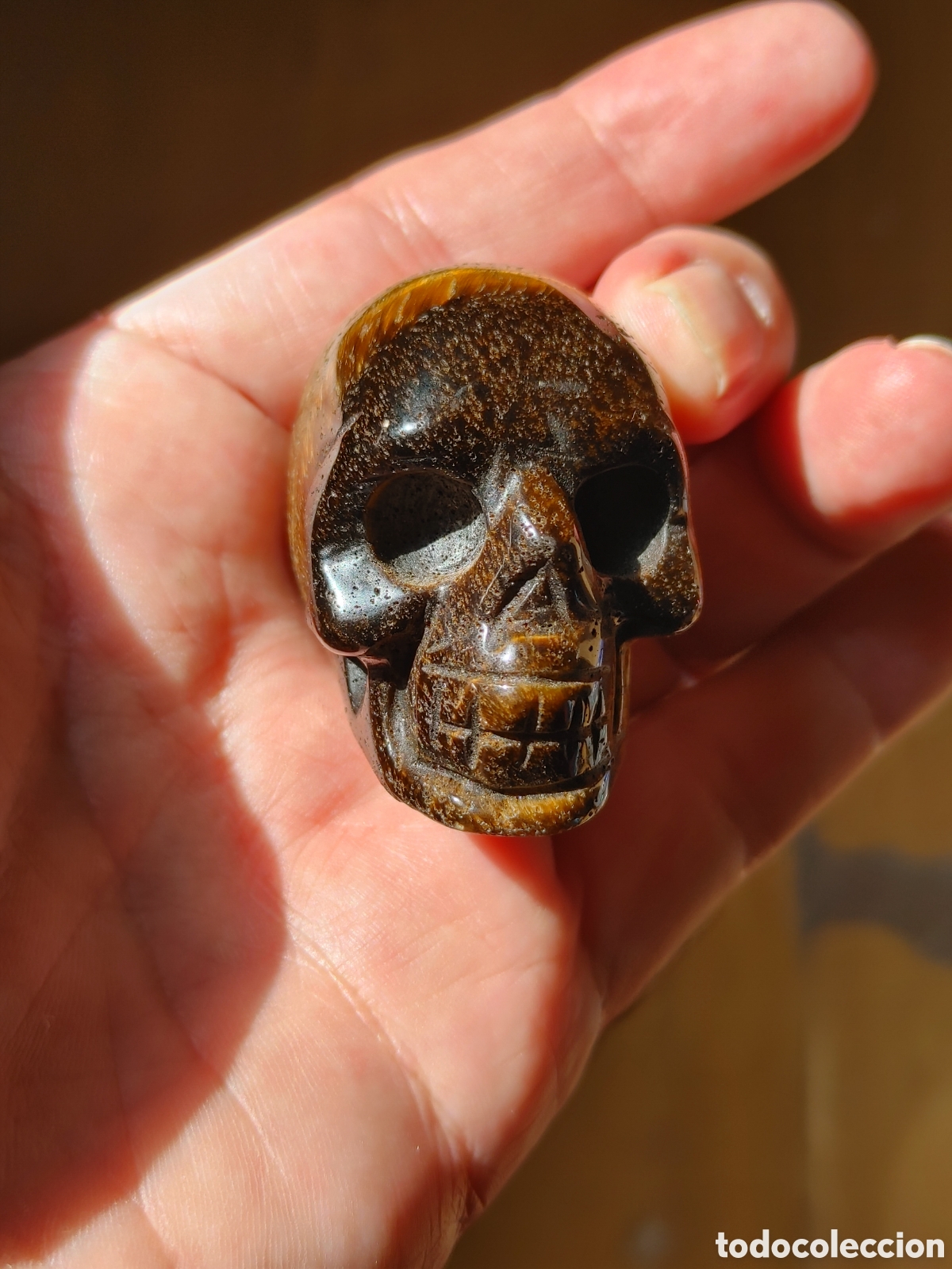 Coleccionismo: Calavera en ojo de tigre mineral. - Foto 3