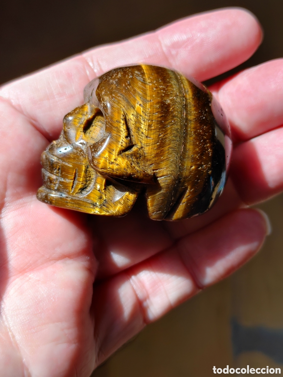 Coleccionismo: Calavera en ojo de tigre mineral. - Foto 1