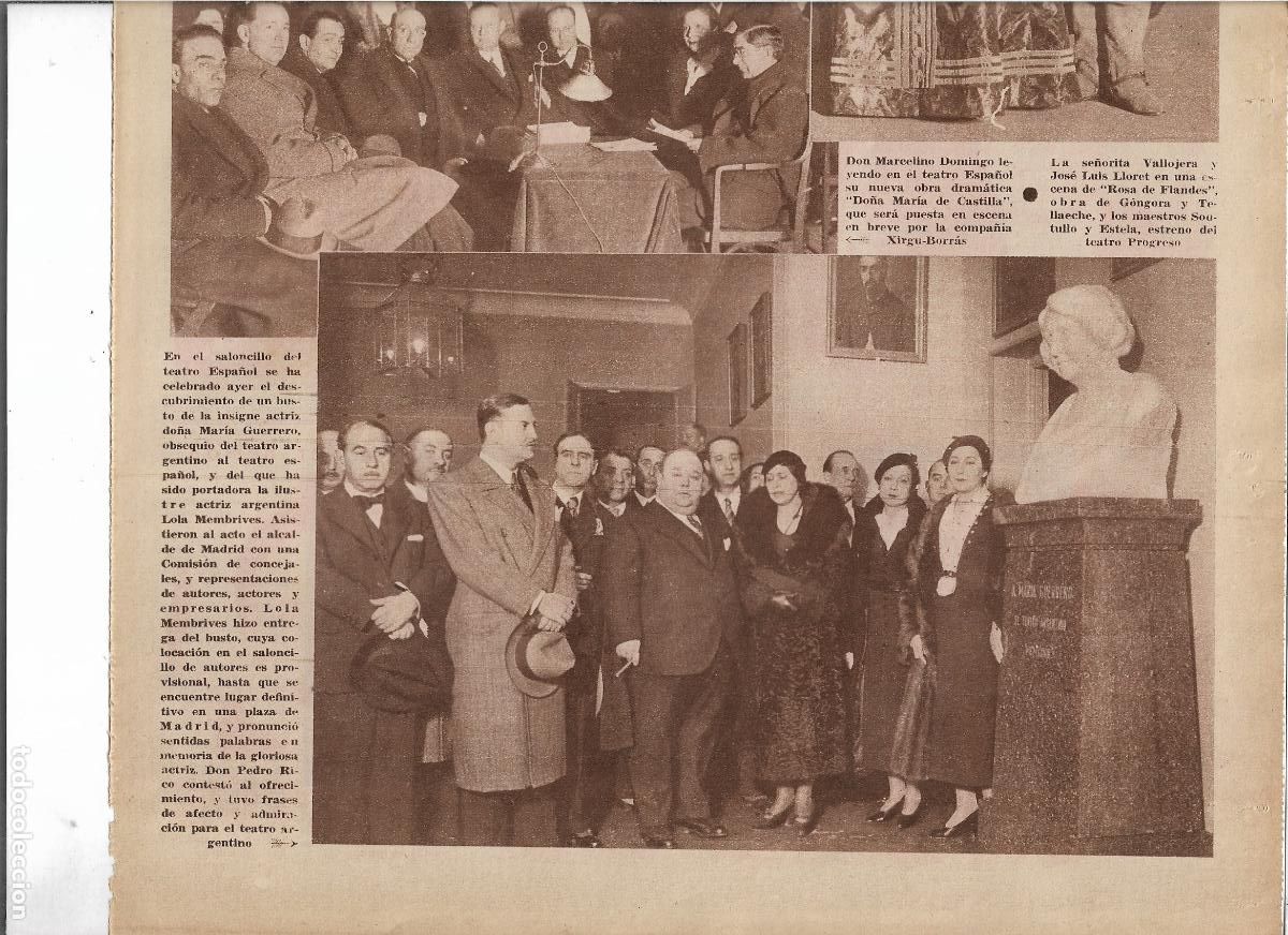 Coleccionismo: A&Ntilde;O 1933 RECORTE PRENSA ESCULTURA BUSTO ACTRIZ MARIA GUERRERO SALON TEATRO ESPA&Ntilde;OL LOLA MEMBRIVES
