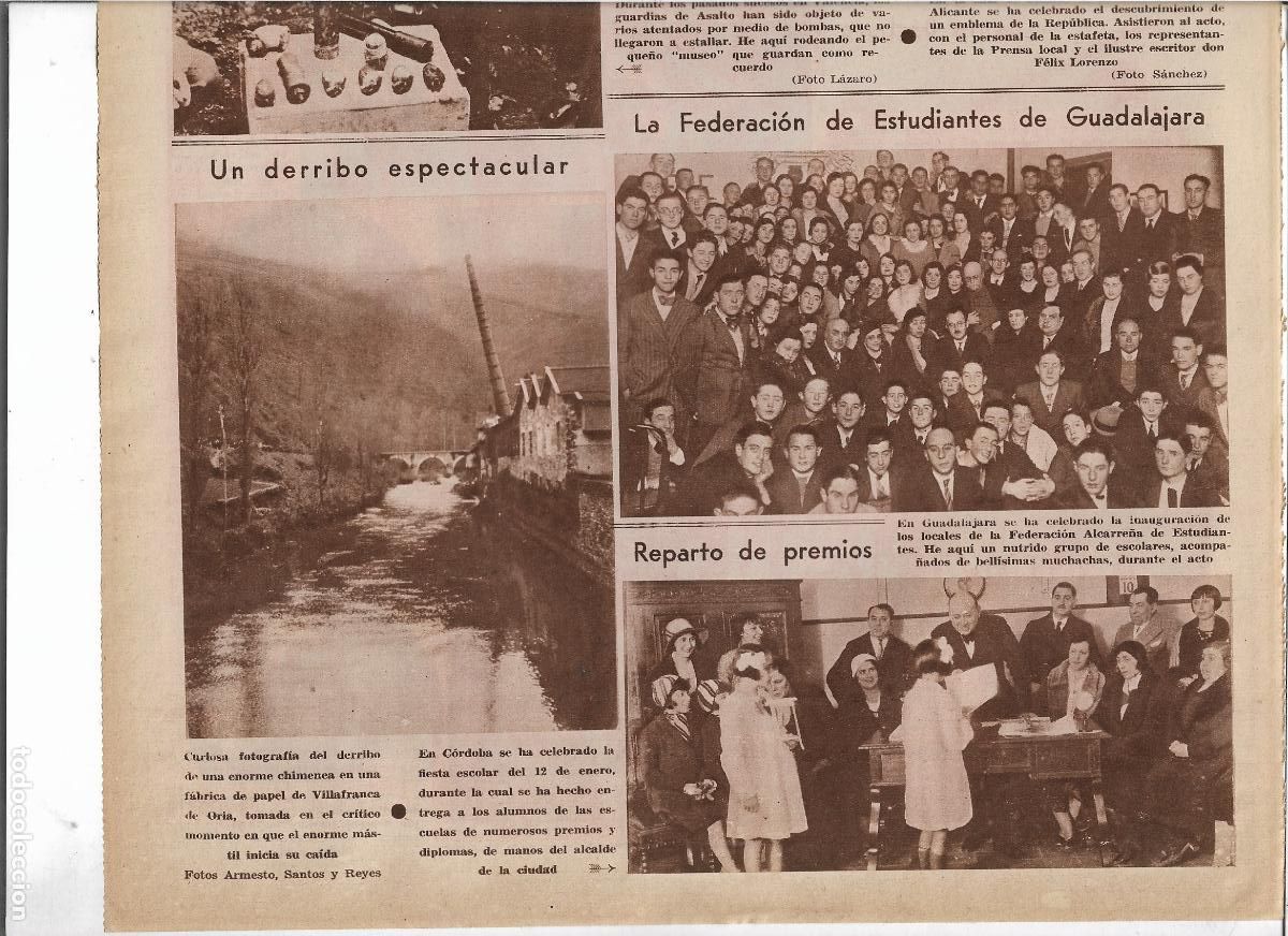Coleccionismo: A&Ntilde;O 1933 RECORTE PRENSA VILLAFRANCA DE ORIA ESPECTACULAR DERRIBO CHIMENEA DE LA FABRICA DE PAPEL