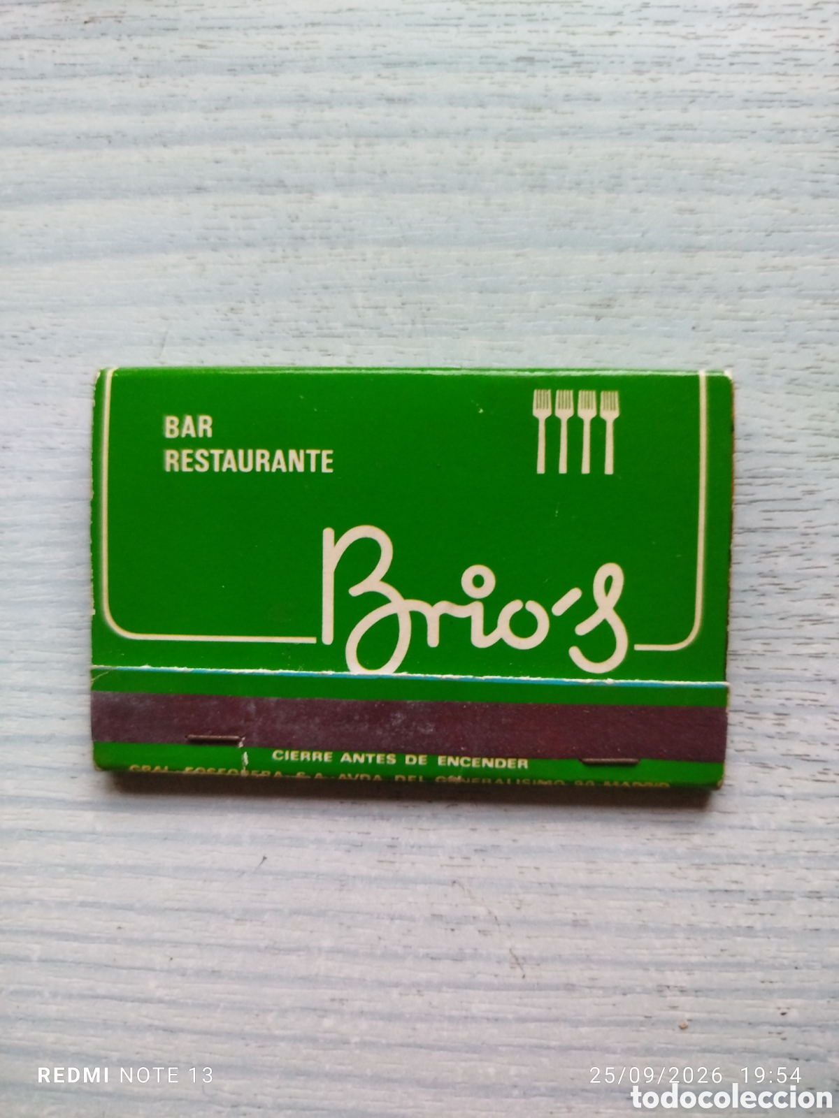 Coleccionismo: Caja cerillas restaurante br&iacute;os.Madrid