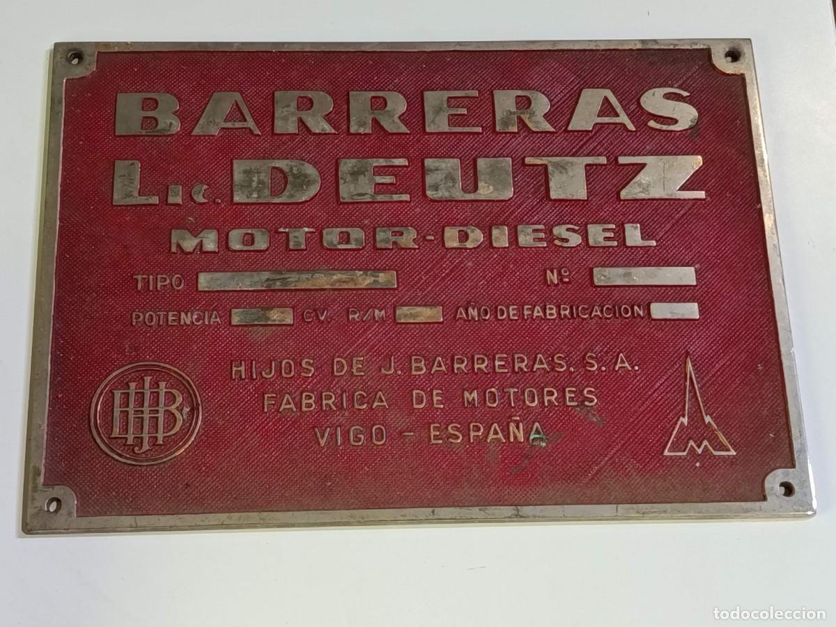 Coleccionismo: Placa metal BARRERAS Lic DEUTZ Motor diesel