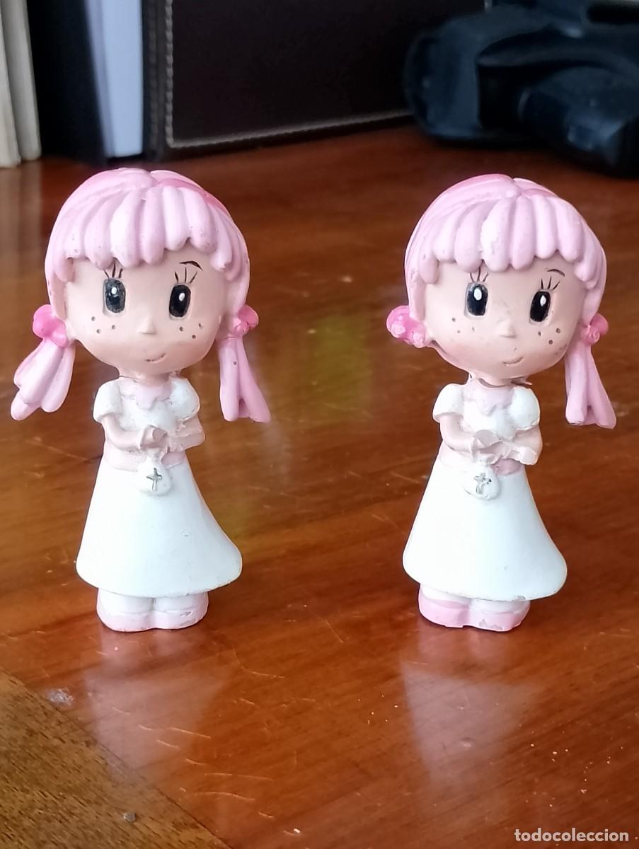Coleccionismo: Pareja de Figuras de Comuni&oacute;n Ni&ntilde;a - Marca LOYDIS - Resina Pelo Rosa 9 cm