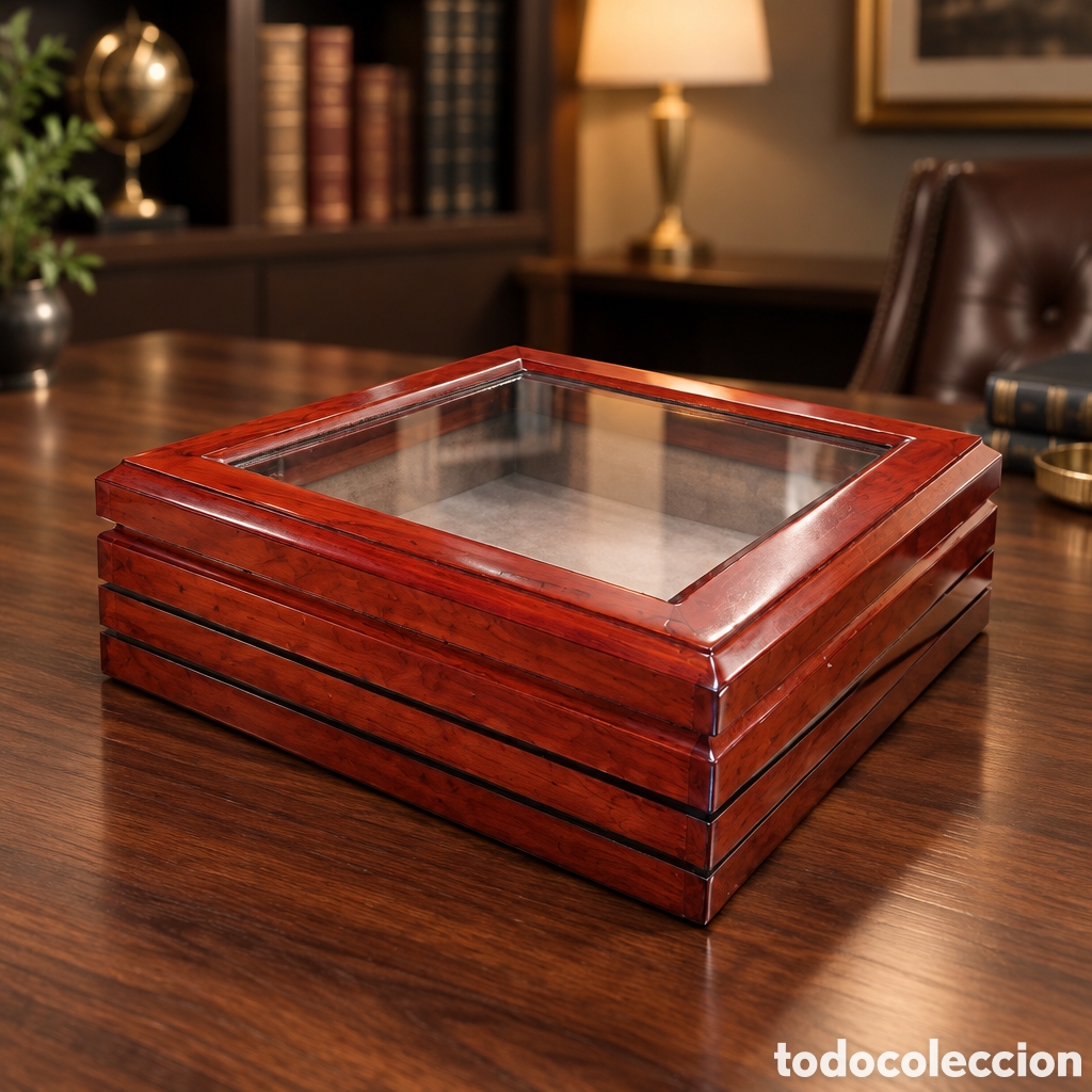 Coleccionismo: Humidor o caja humidificadora de madera con tapa de cristal, dise&ntilde;ado para conservar puros. 26x26x9