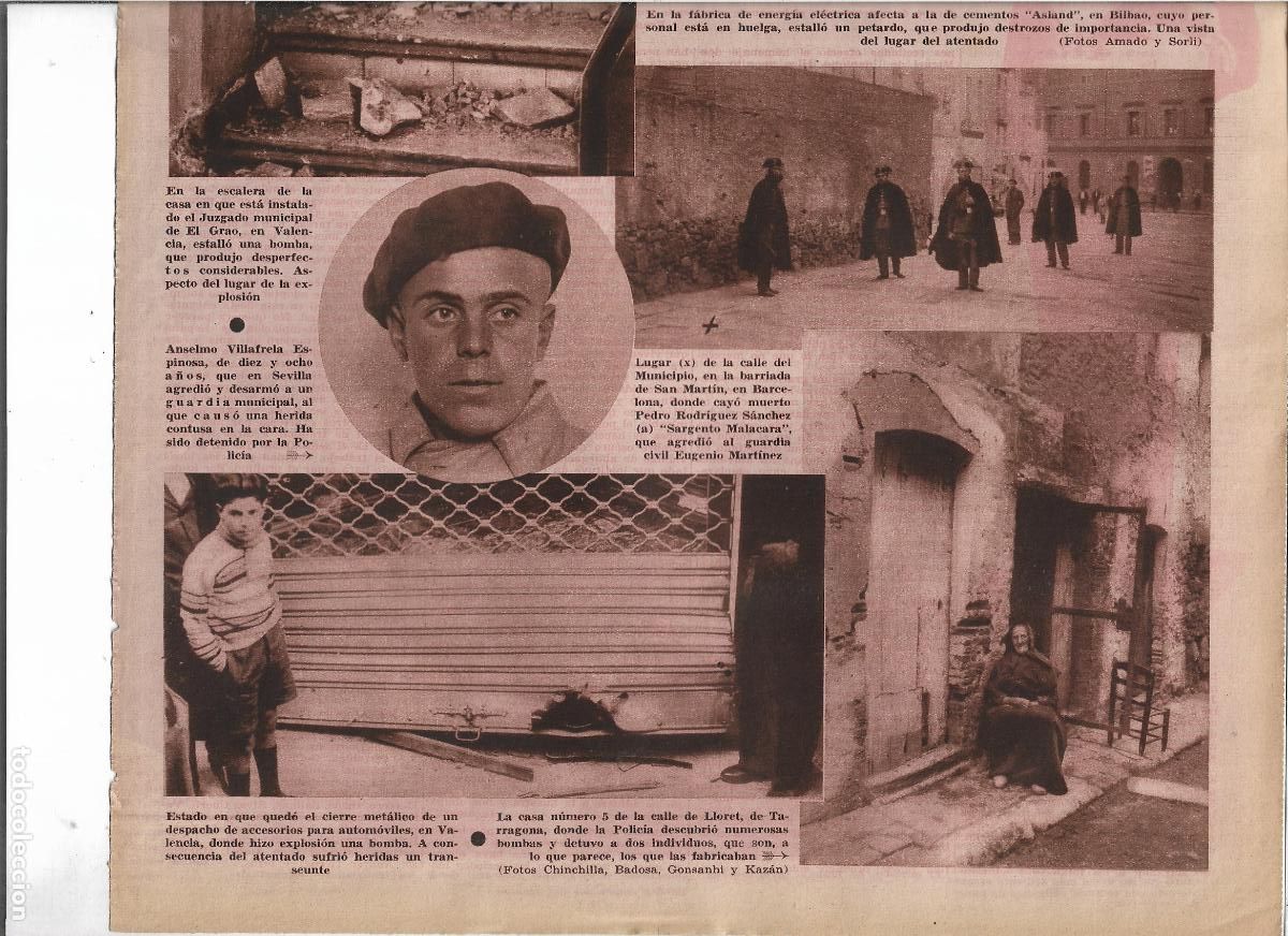 Coleccionismo: A&Ntilde;O 1933 RECORTE PRENSA TARRAGONA CALLE LLORET CASA 5 FABRICACION HALLAZGO DE BOMBAS