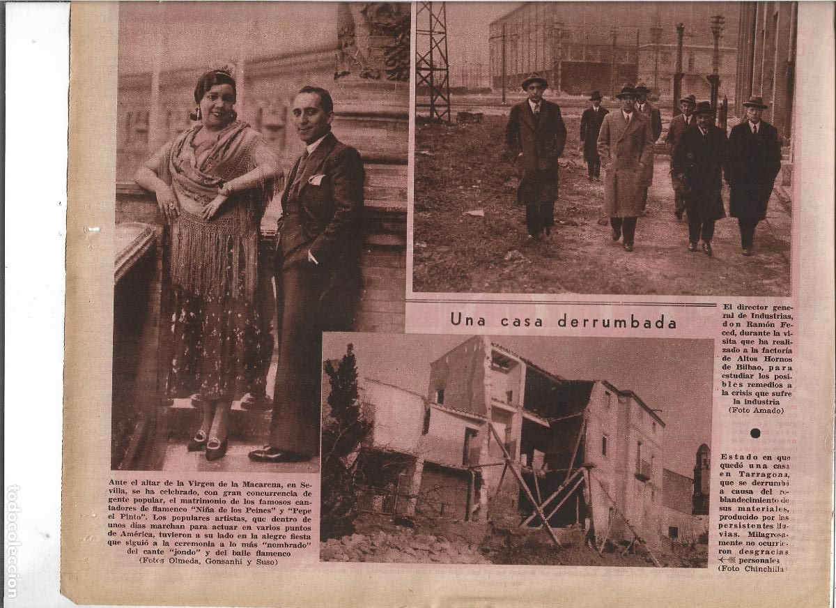 Coleccionismo: A&Ntilde;O 1933 SEVILLA FLAMENCO BODA CANTAORES NI&Ntilde;A DE LOS PEINES PEPE EL PINTO IGLESIA MACARENA
