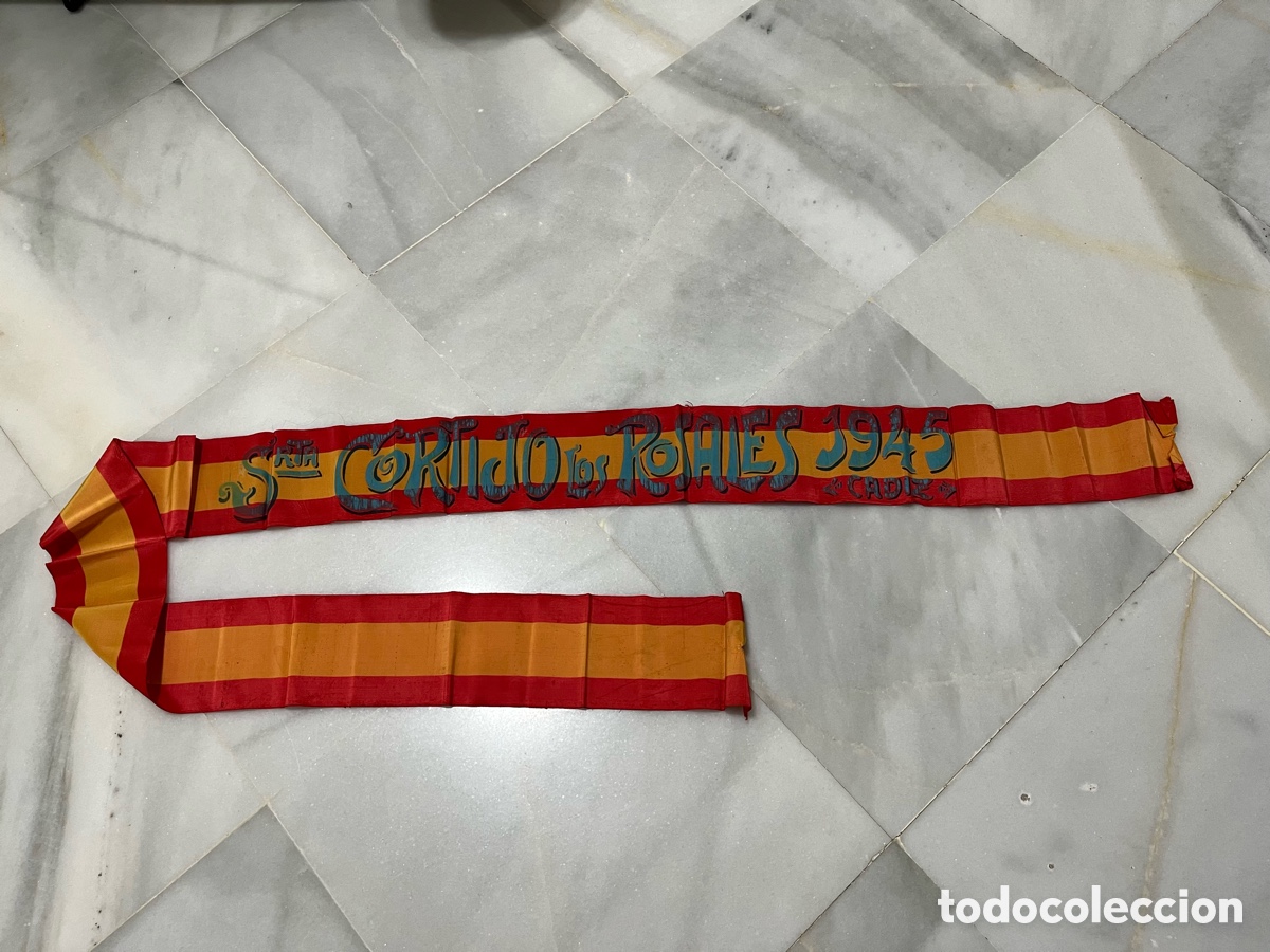 Coleccionismo: Antigua banda , bandera espa&ntilde;ola , Srta Cortijo los Rosales 1945 C&aacute;diz