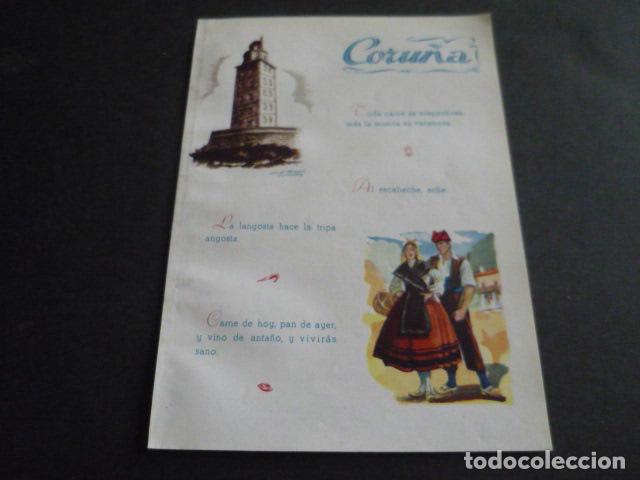 Collecting paper: CORU&Ntilde;A VISTA TIPOS Y PLANO DE LA PROVINCIA ANTIGUA HOJA PUBLICITARIA 13 X 19 CM